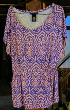 ATTENTION WOMANS LARGE PURPLE/PEACH FLORAL ALL SEASON TOP NWT