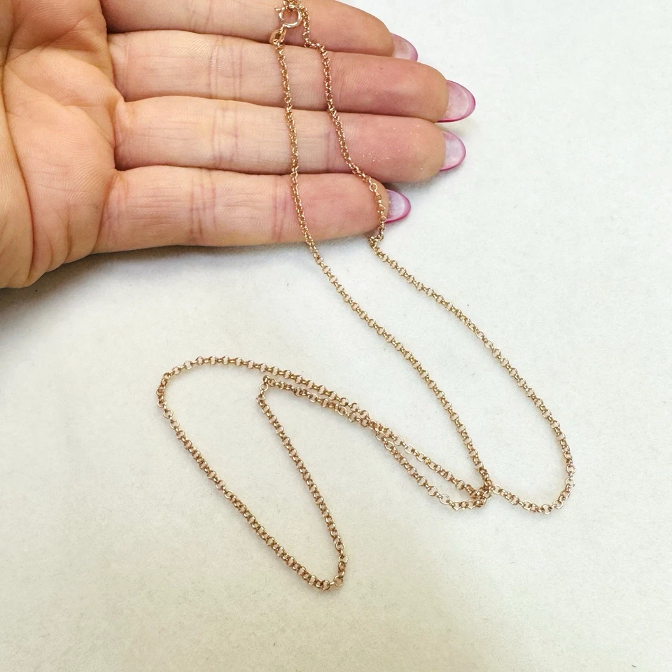 "Collar de cadena Rolo de oro rosa sólido de 10 quilates de 16"" de 1,2 mm" Foto 4 de 4