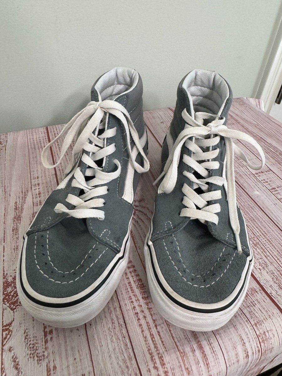 Vans Men\'s Blue and Gray High-Top Sneakers Vans High Top Shoes Women 7 Men 5.5 blue gray suede canvas  main image 2