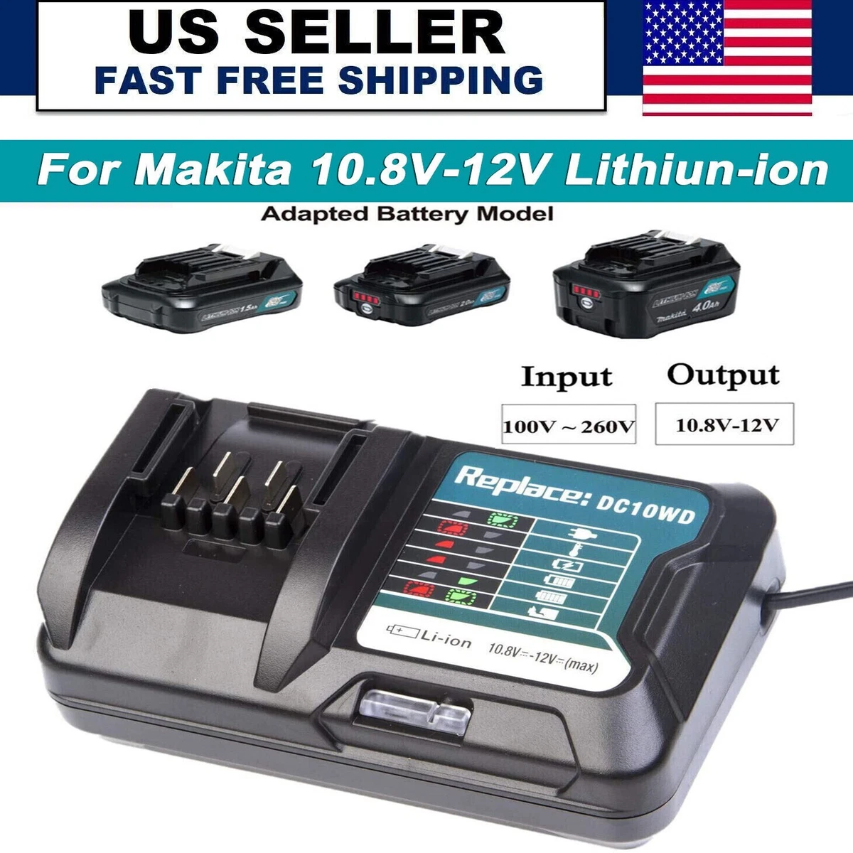 DC10WD Lithium Ion Battery Charger for Makita 10.8V 12V BL1021B