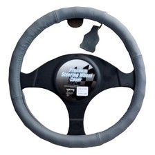 Car Suv Truck Universal Fit Luxurious Gray Leather Steering Wheel Cover -medium