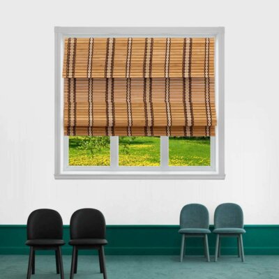 TJ GLOBAL Cordless Flatstick Bamboo Roman Window Blind Sun Shade, Light...