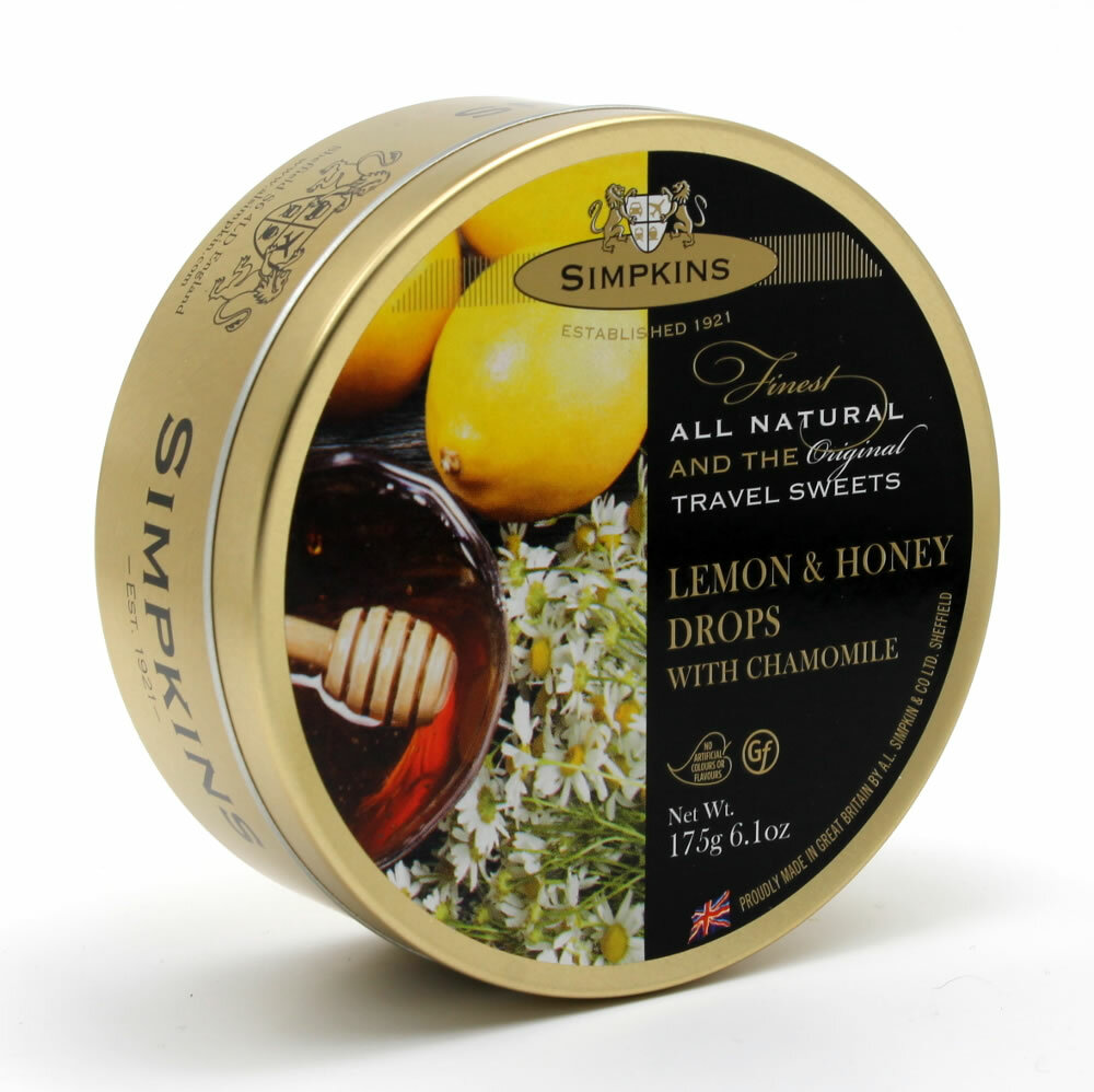 Lemon, Honey & Chamomile Drops 175g Travel Sweets Tin Simpkins - 3 Pack