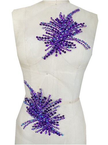 1X Beaded Applique Motif Sequin Faux Pearl Rhinestone Flower Wedding Bridal Trim - Photo 5/15