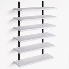 Floating Shelves, Rustic Wood Wall Shelves Set of 6 Shelves for Wall Decor White