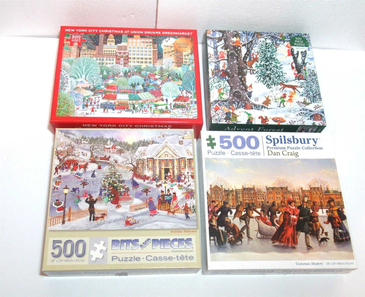 Lot 4 Complete 500 Pc Christmas Jigsaw Puzzles Barnes Noble NYC