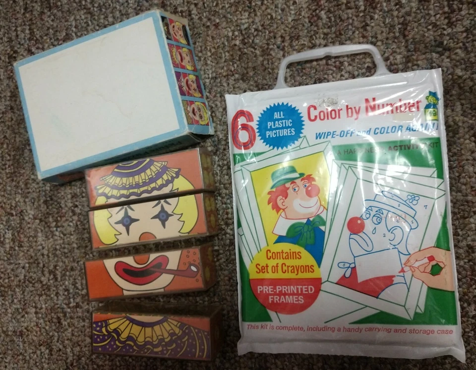Lote de Actividad Payaso Bloques Puzzle Imagen Change-A-Face Juego/Color/Número Vintage Foto 2 de 3