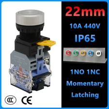 22mm LED Push Button Switches Latching Momentary On/Off Stainless Steel IP65 10A
