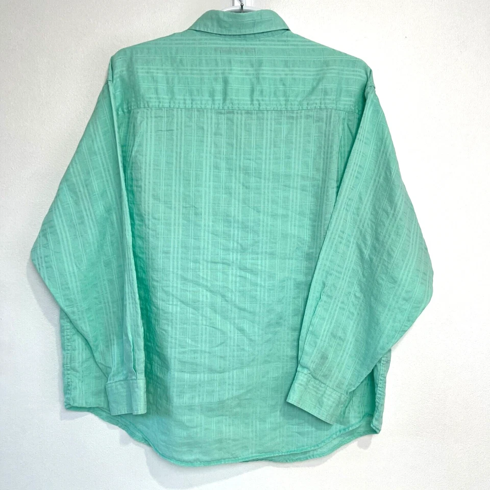 Camisa Hawaiana Caribeña Mezcla de Lino Para Hombres Rayas Verde Brillante Botón Talla 2XB Foto 2 de 4