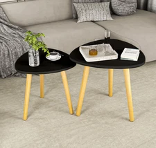Set of 2 – Nested Triangle Side/End Tables with Wooden Legs