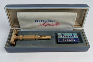 Vintage 1958 Gillette Adjustable D1 - Red Dot Brass Safety Razor