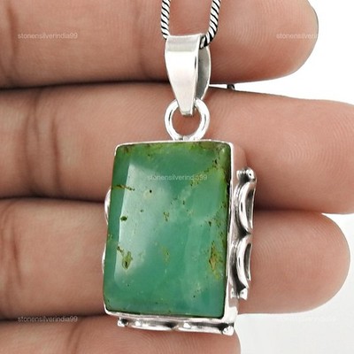 925 Silver Cushion Chrysoprase Stone Wife Boho Birthday Heart Chakra New Pendant