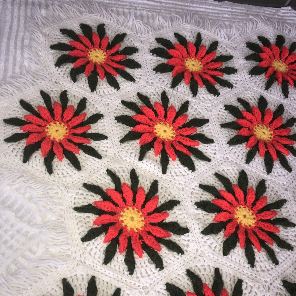 Manta 3D grande afgana de Navidad de ganchillo hecha a mano de colección 79x52" Foto 4 de 4