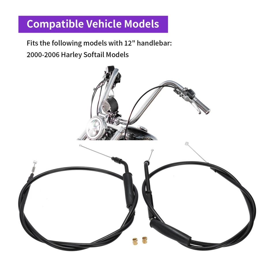 Harley 12" Bar Extended Cable Kit for Fat Boy Heritage Deluxe 2000-2006 - Image 2 of 4