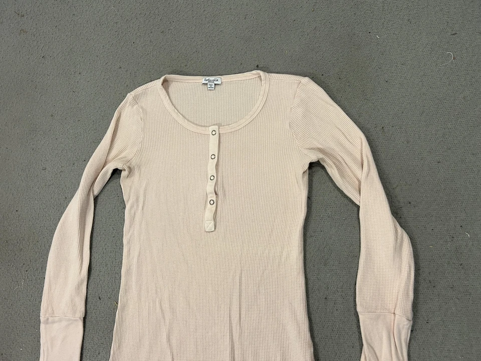 Splendid Henley 衬衫女式中号米色保暖华夫格针织 Bella Swan Y2K — 第 2/4 张图片