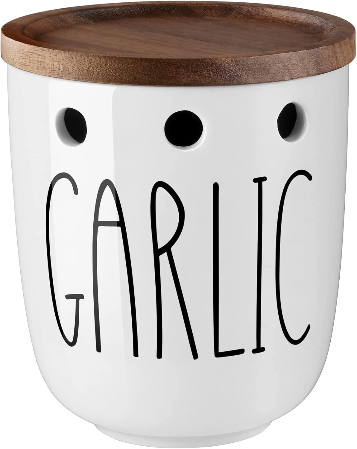 Garlic Keeper for Counter, Ceramic Garlic Keeper with Acacia Wood Lid, Garlic Ho