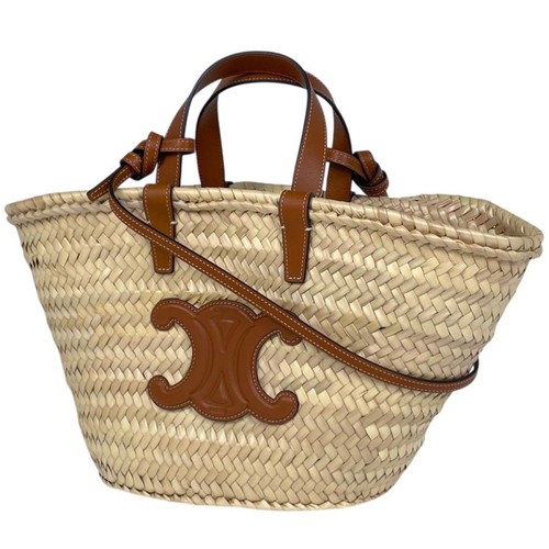 CELINE Classic Panier Basket Bag 2WAY Raffia Natural Brown Women Used
