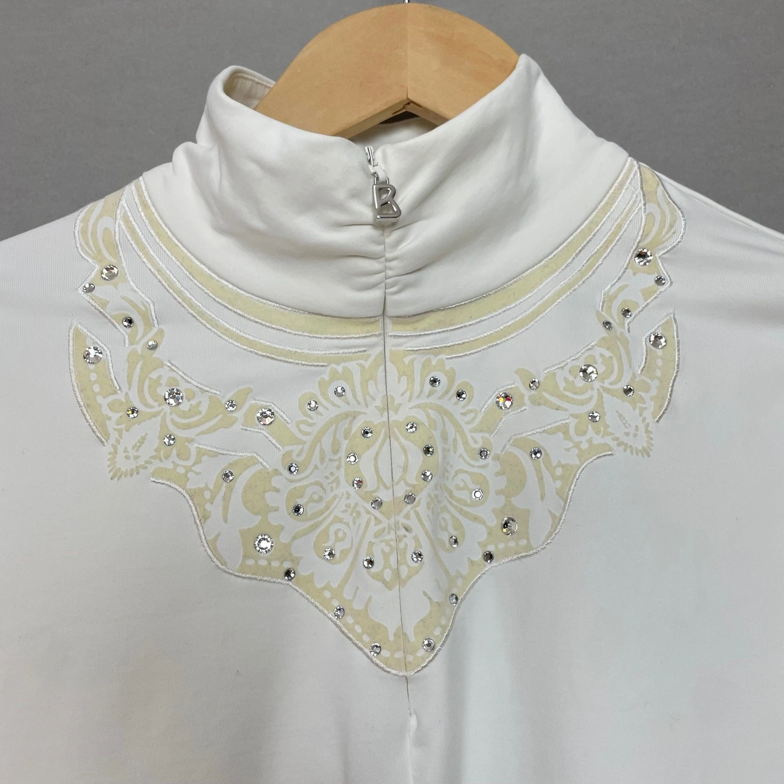 Bogner Ski Top Women Small White Quarter Zip Rhinestone Embellished Base Layer
