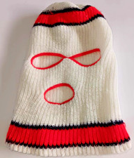 Vintage Knit Ski Balaclava 70s Robber Mask Full Face 3 Hole Red White Black