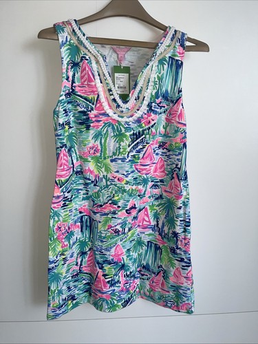 Lilly Pulitzer Women's Harper Stretch Shift Dress Multi Salt in The Air Medium - Picture 2 of 11