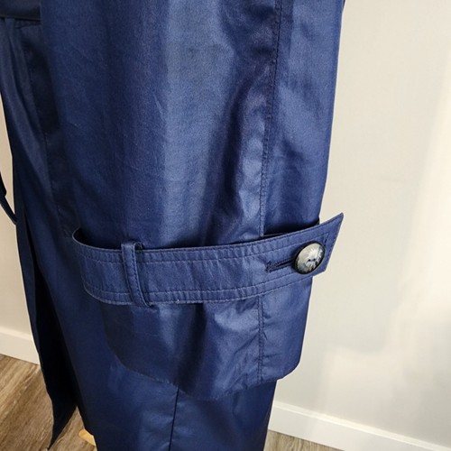 Vintage London Fog Trench Coat Womens 12 Petite Belted Long Rain Navy Utility - Picture 5 of 21
