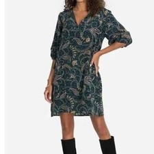 Johnny Was Marzanna Mini Shift Dress Jade Green Floral Paisley Silk Size Large