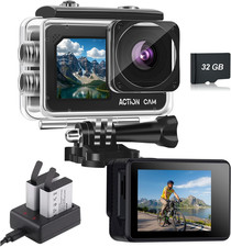 Dual Screen Action Cam FHD 1080P, Fotocamera Subacquea Impermeabile Fino a 40 M,