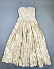 Vtg 50s 60s Gold Bow Prom Dress Champagne Cupcake Tea-Length Gown USA Made 9/10