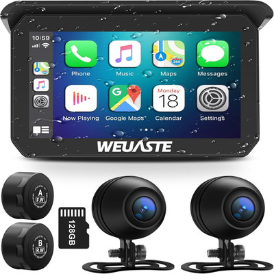5'' Wireless Motorcycle Carplay & Dash Cam with GPS, 128GB, Bluetooth, Waterproof