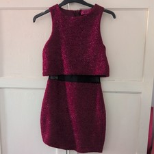 BooHoo Bred burgundy Sparkly Mini party Dress Sheer Mesh Waist Size 8 lined