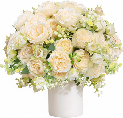 24 Bundles White Peonies Silk Flowers for Home, Weddings & DIY Arrangements