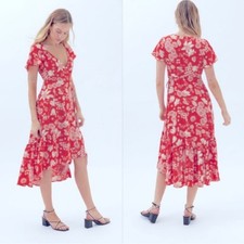 UO $99 Urban Outfitters Daphne Lilo Costume Wrap Floral Midi Dress Size Small