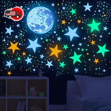 Glow in the Dark Stars and Moon for Ceiling Glow in the Dark Wall Decal Colorful
