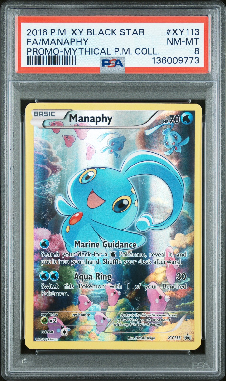 2016 POKEMON XY BLACK STAR PROMO #XY113 FULL ART/MANAPHY PSA 8