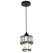 1-Light Mini Crystal Pendant Light Kitchen Island 5.5'' Black Modern Hanging ...