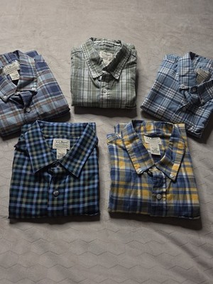 LL Bean Lot Of 5 Long Sleeve Plaid & Check Shirts Men s Size Medium M Reg