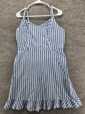 Old Navy Dress Womens L Blue Striped Sundress Short Fit & Flare Smocked Ruffle