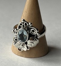 Blue Topaz Floral Ring 925 Sterling Silver Adjustable Size