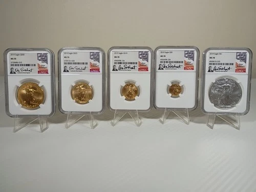 2019 gold & silver eagle set $50, $25, $10, $5 $1 Complete MS70 NGC Don Everhart