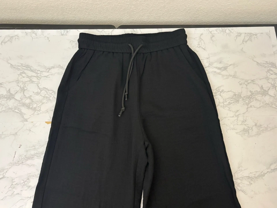 Halara Flex High Waisted Pocket Wide Leg Waffle Work Pants Size S Petite Black - Image 2 of 4