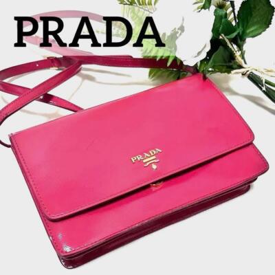 PRADA Saffiano Vernice 2way Clutch Shoulder Bag Pink Women