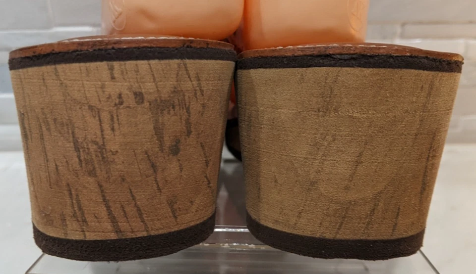 Sandalias de playa de verano chanclas de tacón de cuña de cuero marrón NIKE para mujer talla 9 Foto 4 de 4