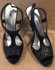 FIONI NIGHT BLACK STILETTO SANDALS Ladies Shoes Size 6 Black Glitter Heels