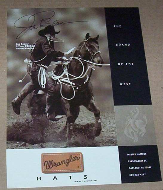 1998 print ad page - Wrangler Hats rodeo cowboy JOE BEAVER horse ...