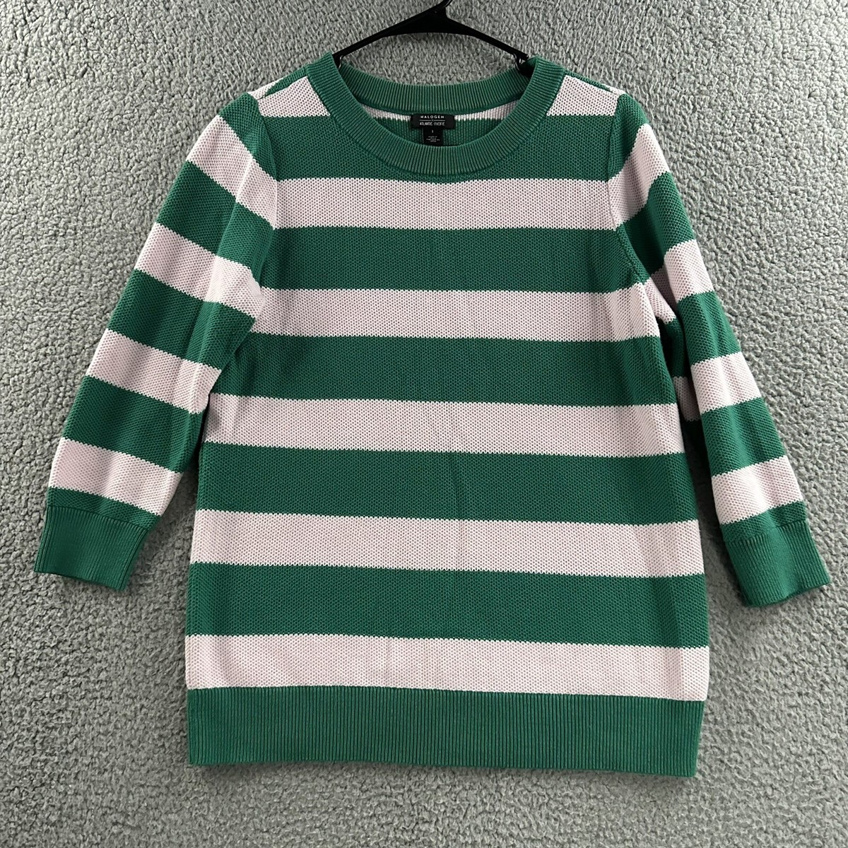 Halogen x Atlantic-Pacific Womens Sweater Pink Green Size Striped Cotton  Blend