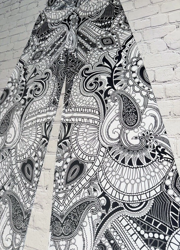 Nuevo USA Mujer PANTALONES JUP CINTURA ALTA NEGRO BLANCO PAISLEY BOHO PALAZZO S M L Foto 2 de 3