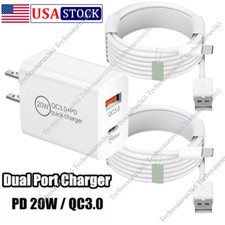 Fast Charger QC PD 20W Power Adapter Cube USB Cable For iPhone 14 13 12 11 XR 8