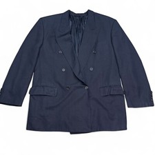 Hugo BOSS Silk Double Breated Blazer Size 42R Navy Blue Jacket USA Made