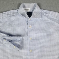 David Donahue Shirt Mens Size 16.5 Blue White Check Dress Button Up Long Sleeve