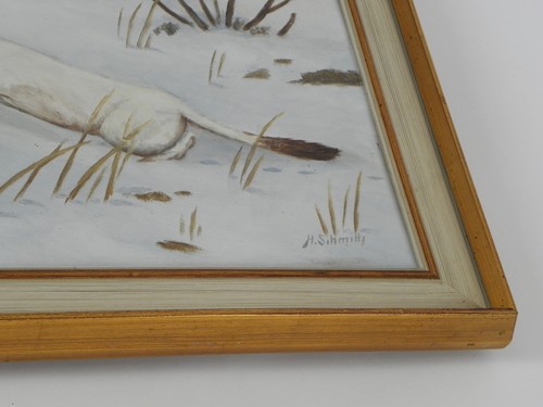 Pintura Al Óleo Jagdbild Motivo Caza Armiño Invierno Al. Schmitt Cuadros - Imagen 6 de 9